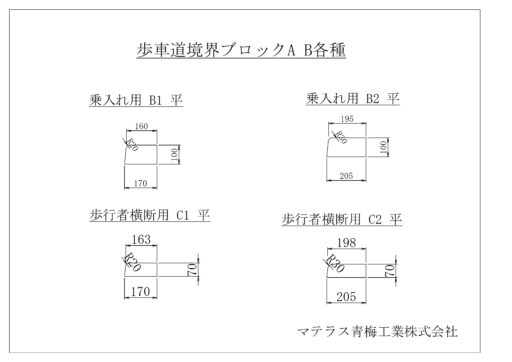 乗入れ用B1平・B2平と歩行者横断用C1平・C2平の断面図